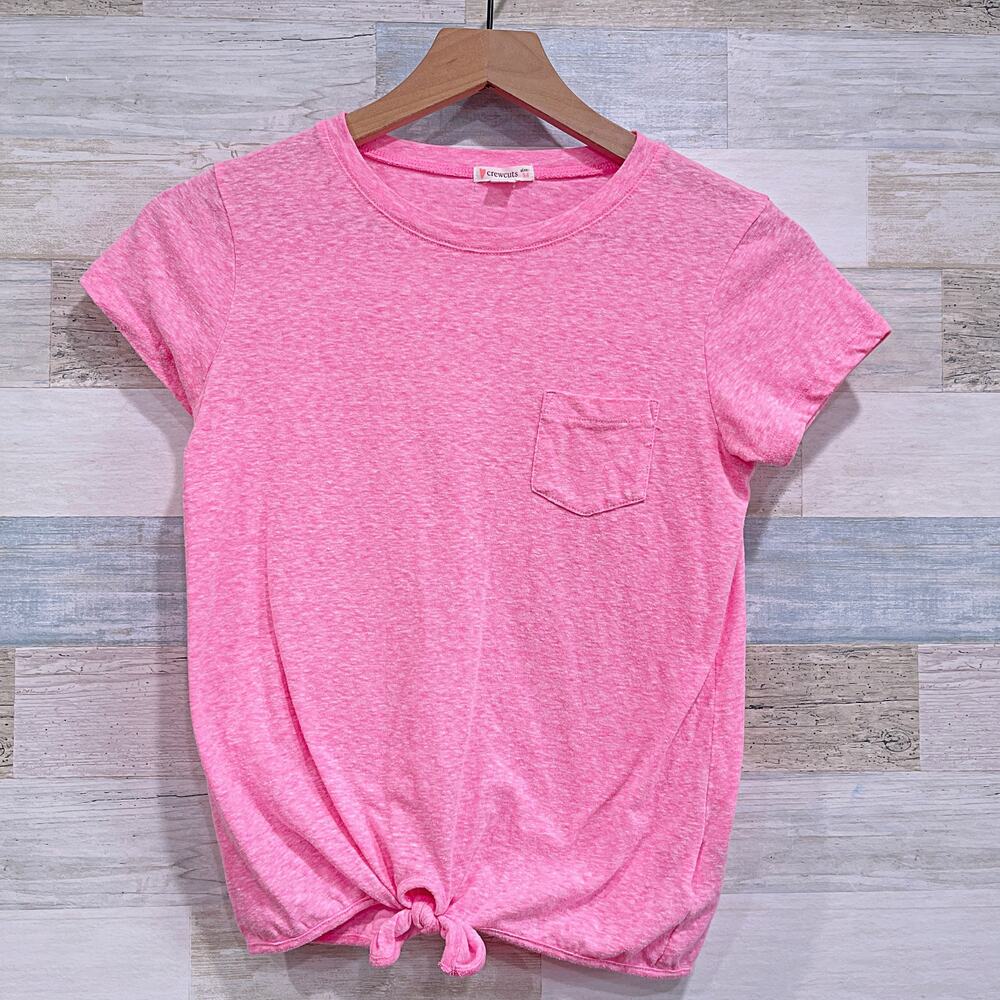 Crewcuts Tie Front Pocket Tee Pink Short Sleeve Slub Cotton J Crew Girls 14